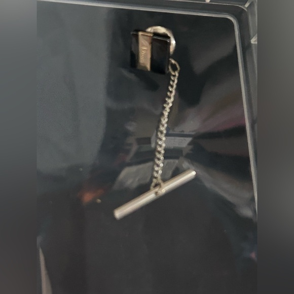 Christian Dior Tie Tack Pin Logo Black Gold/solver  Men's Accessory Used - Picture 4 of 5